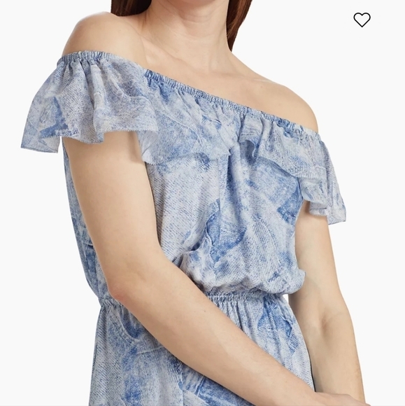 L'AGENCE Leonie Denim-Inspired Off Shoulder Silk Mini dress Size Small - Picture 2 of 15